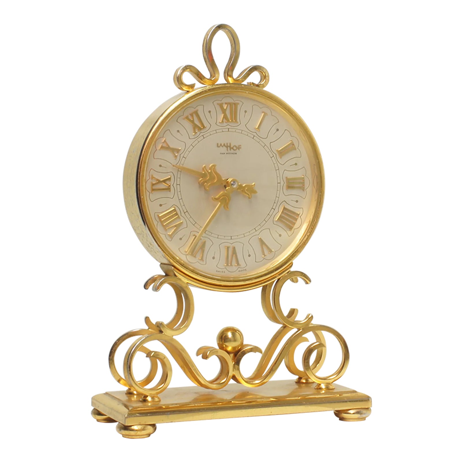 Mid-Century Gilt Brass Imhof Genève Clock With 8-Day