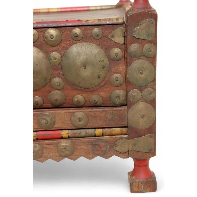 Vintage Wood Side Table with Brass Details, 1930s For Sale - Image 9 of 10