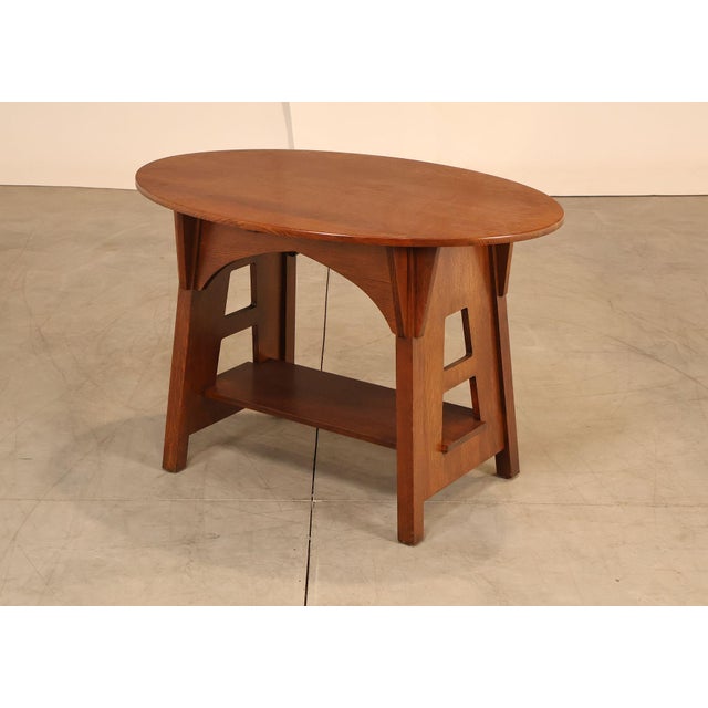 High Quality American Made Oak Oval Top Console or Library Table with Cut-Out Legs, Onondaga 32 Finish