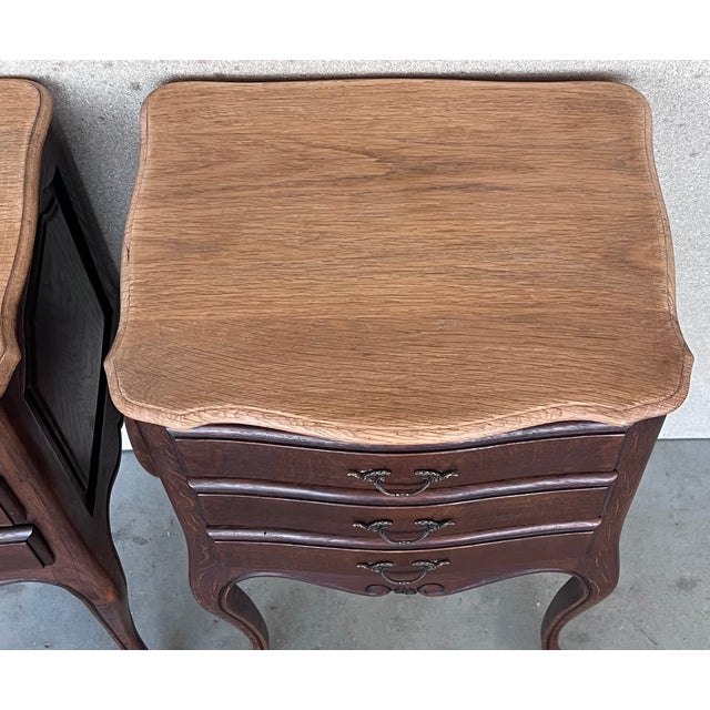 Brown Antique Louis XV French Darkness Oak Nightstands, Set of 2 For Sale - Image 8 of 12