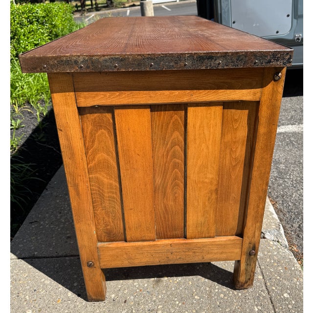 Vintage Industrial Desk With Integrated Swing-Out Stools For Sale In New York - Image 6 of 18