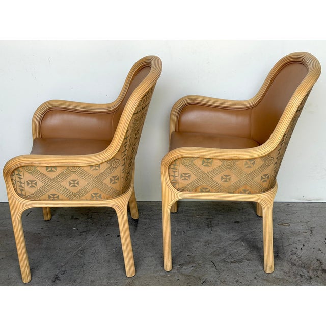 Pair of Karl Rausch for Baker "Linea Cara" Split-Reed Rattan & Leather Armchairs For Sale - Image 17 of 17