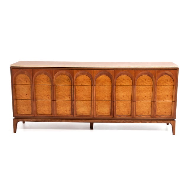 Thomasville Arched Series Dresser Sideboard Credenza Travertine Top Mid Century 1960s For Sale In Philadelphia - Image 6 of 13