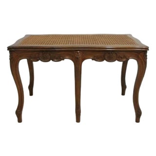Antique Quality French Country Carved Cane Bench Stool Coffee Table For Sale