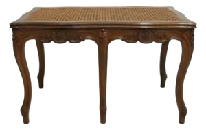 Antique Quality French Country Carved Cane Bench Stool Coffee Table