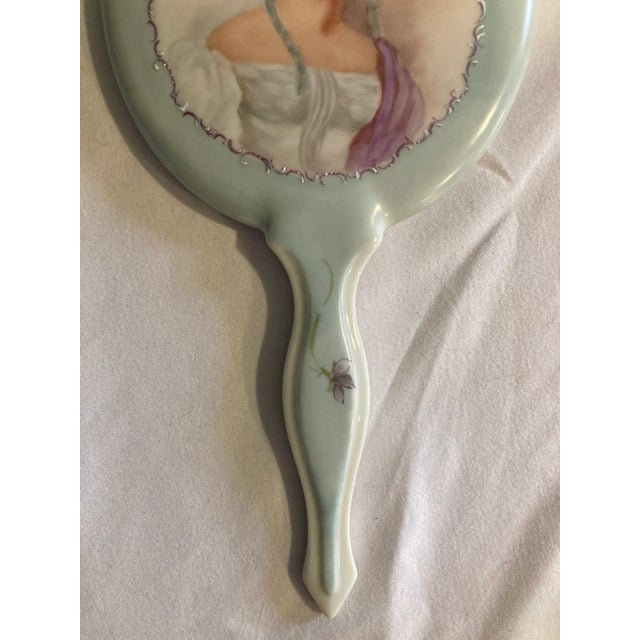 Vintage Hand-Painted Porcelain Vanity Mirror For Sale - Image 4 of 7