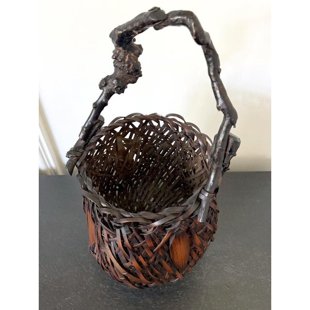 Wood Antique Japanese Bamboo Basket Ikebana Mingei Style For Sale - Image 7 of 18