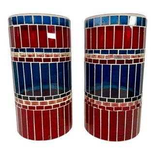 Longaberger Americana Stained Glass Candle Holders - A Pair For Sale
