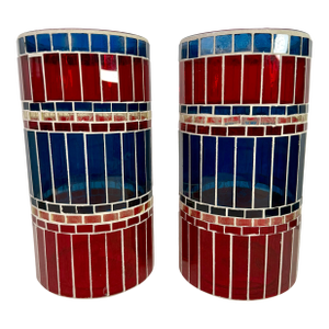 Longaberger Americana Stained Glass Candle Holders - A Pair