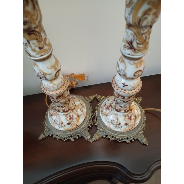 Copper Vintage French Renaissance Rococo Table Lamps & Longwy-Style Ceramic Urn - Set of 3 For Sale - Image 8 of 12