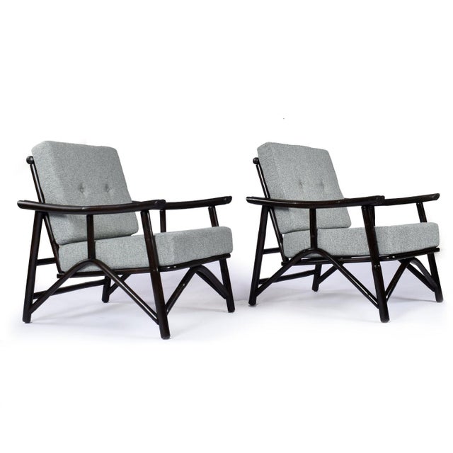 Restored Ficks Reed Light Blue Rattan Lounge Chairs With Hexagon Side Tables- 4 Pieces For Sale - Image 9 of 12