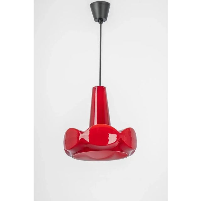 Red Glass Pendant Light attributed to Peill Putzler, Germany, 1970s For Sale - Image 3 of 13