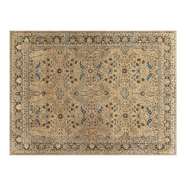 Vintage Persian Meshad Botanic Handmade Wool Carpet For Sale
