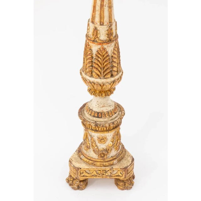 Transitional 18th Century Giltwood and Painted Italian Pricket Sticks - Set of 4 For Sale - Image 3 of 11