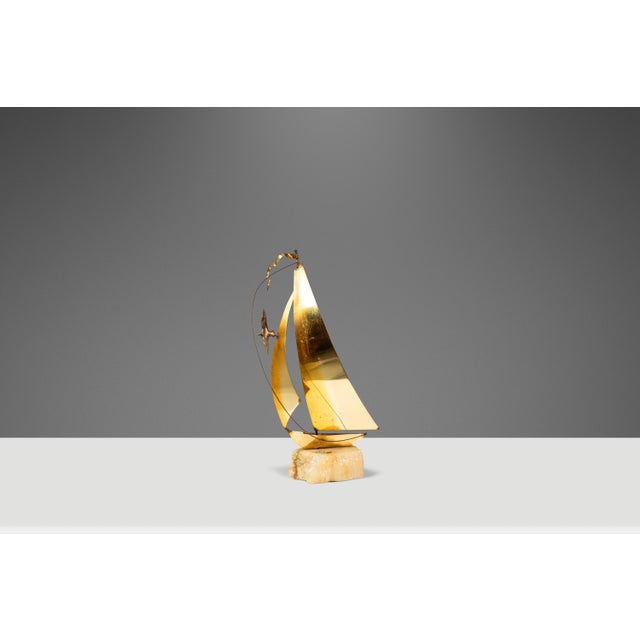Mid-Century Modern Brass & Quartz Sailboat Sculpture by Jere DeMott, Usa, C. 1960's For Sale - Image 12 of 16