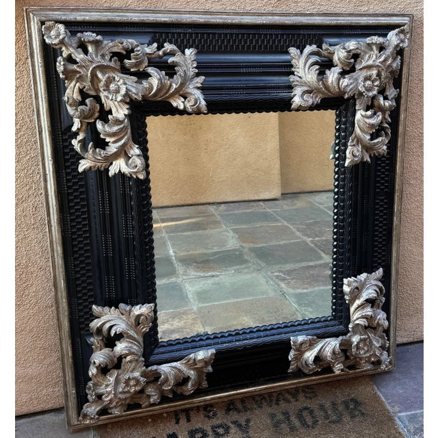 Superb Dessin Fournir Italian Baroque Style Ebonized and Giltwood Mirror. This White Gold Giltwood and Ebonized Mirror is...