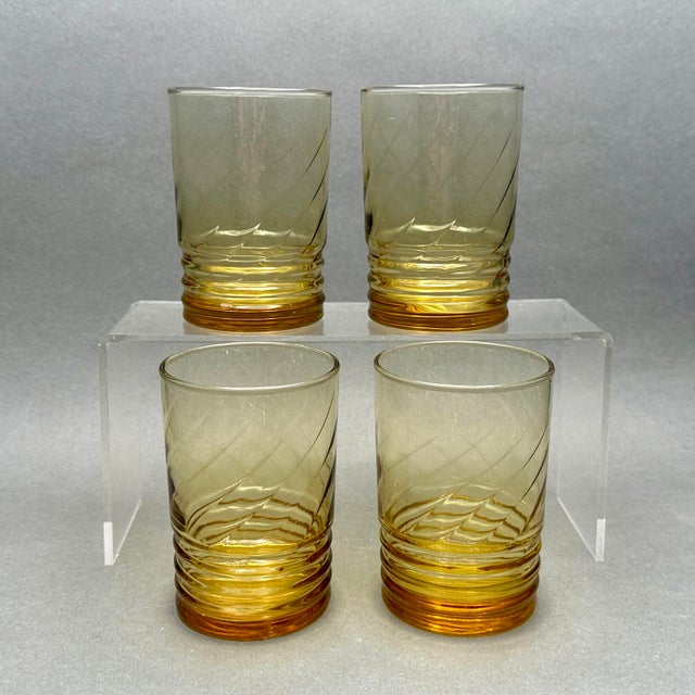 Mid-Century Modern Vintage Mid-Century Modern Libbey “Malibu Gold” Amber Juice Glasses - Set of 4 For Sale - Image 3 of 9