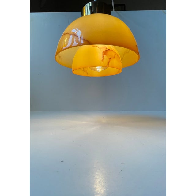 Scandinavian Art Deco Pendant Lamp in Brass and Marble Glass, 1940s For Sale - Image 3 of 9