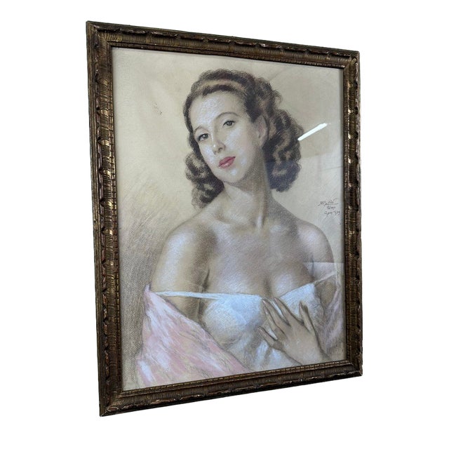 Female Portrait, 1939, Pastel on Paper, Framed For Sale