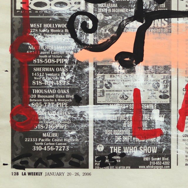 Grin and Zap It - Abstract Figurative Whimsical Painting on Newspaper by Gary John For Sale In Los Angeles - Image 6 of 6