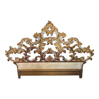 1950s Hollywood Regency Gilded Italian King Headboard For Sale