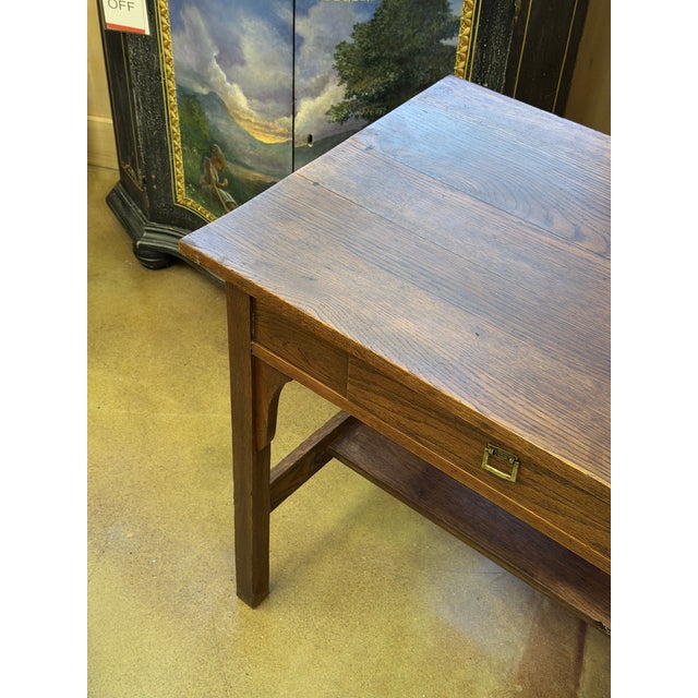 Arts & Crafts Vintage Mission Oak Arts & Crafts Writing Desk With Stretcher Shelf For Sale - Image 3 of 9