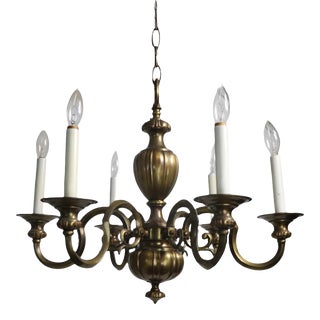 Six Light Dutch Style Chandelier in Brass For Sale