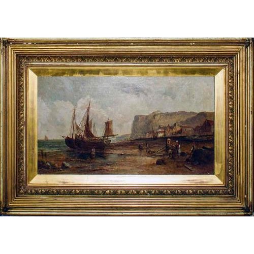 Oil on canvas, framed with a gilded, late 19th Century frame. Not signed. A finely executed coastal composition depicting...