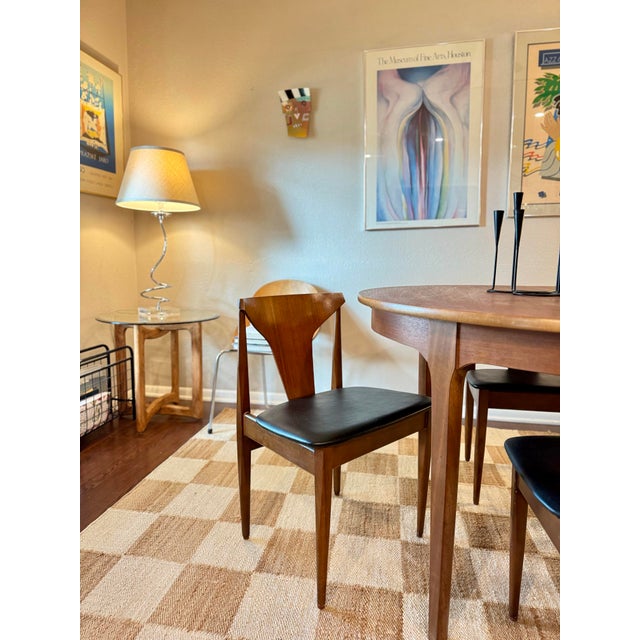 A Beautiful Set of 4 Mid Century Modern Dining Chairs in Teak With Black Faux Leather Seats, Attributed to Elliots of Newbury, Circa 1960s For Sale - Image 9 of 12