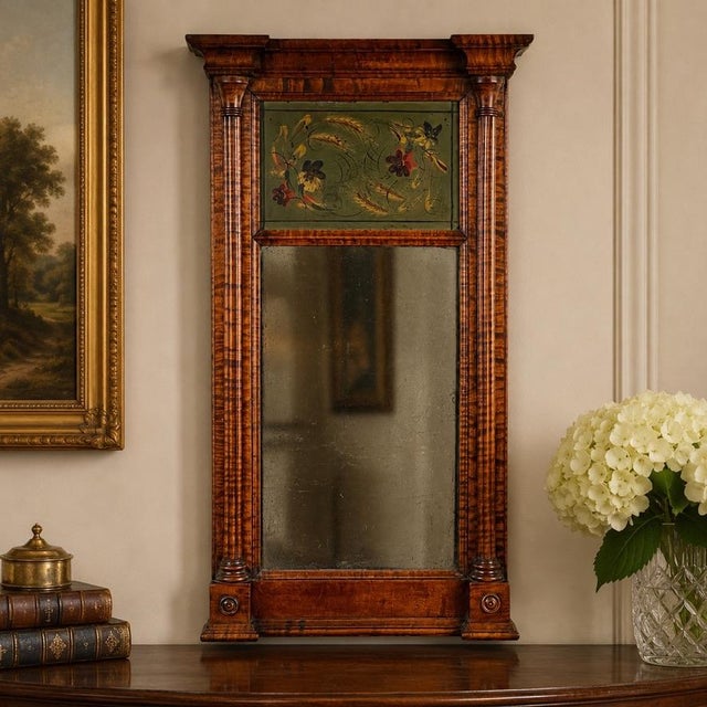 Traditional Fine Antique Federal Period Tiger Maple Two Panel Mirror C. 1820 For Sale - Image 3 of 11