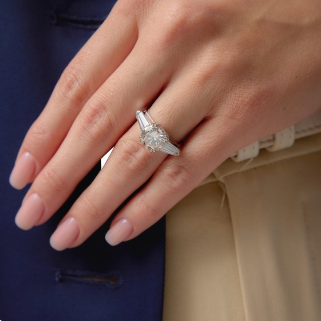 1960s 1960s Mid Century Gia 2.89 Carat Diamond Platinum Engagement Ring, Size 6 For Sale - Image 5 of 8