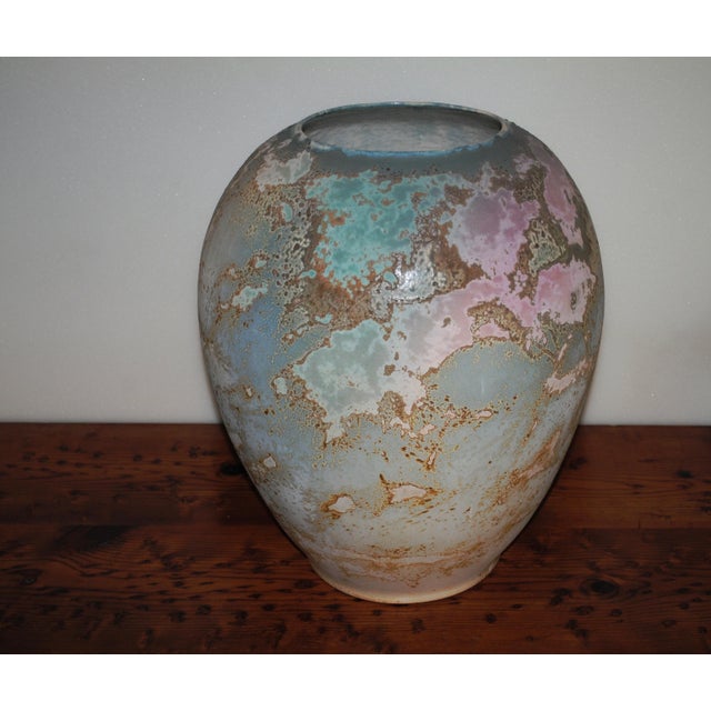 Large Martaban style vase by California potter, Tony Evans (1942-2009). This beautiful Raku vase was from his "ancient...