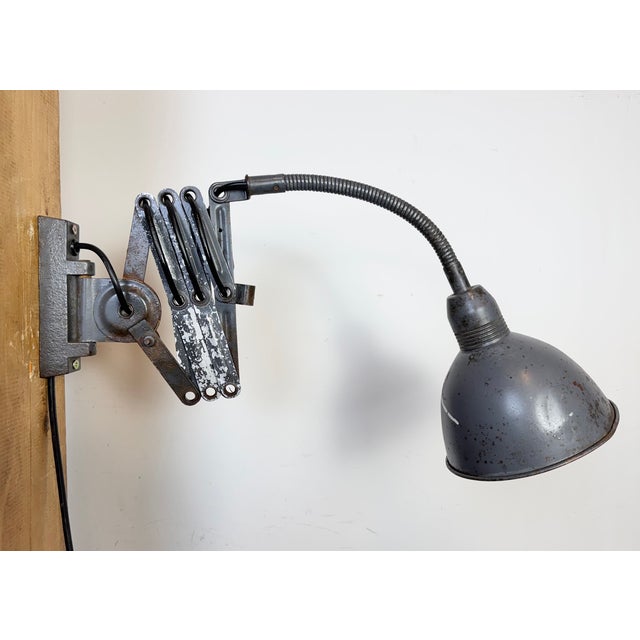 Industrial Grey Scissor Wall Lamp from Elektroinstala, 1960s For Sale - Image 11 of 17
