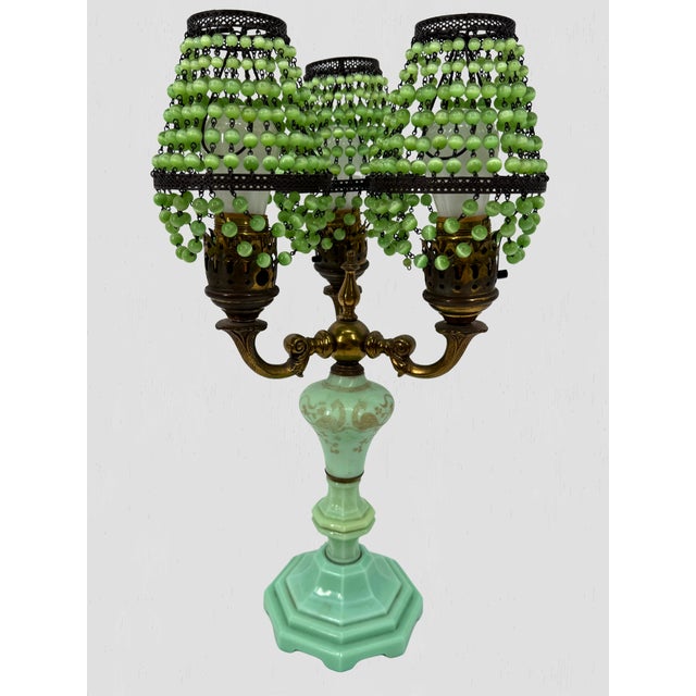 Vintage Jadeite 3 Arm Table Lamp For Sale In Greensboro - Image 6 of 15