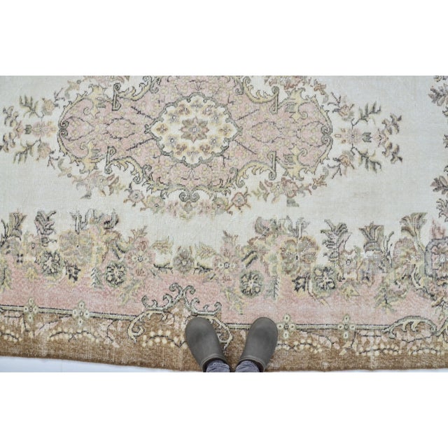 Pink 1960s Pastel Muted Pink & Brown Color Decorative Hand Made Rug For Sale - Image 8 of 11