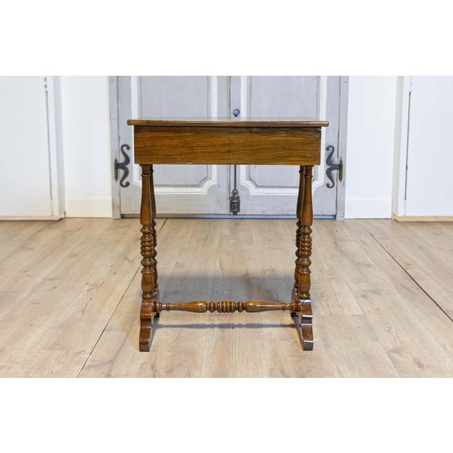 Italian 19th Century Walnut Side Table with Inlaid Banding and Turned Legs For Sale - Image 12 of 12