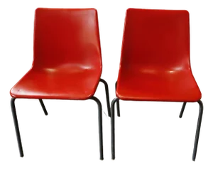 Set of Red Plastic Chairs with Metal Frame, 1980s