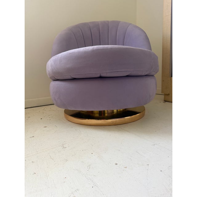 Shell 1970s Pair of Milo Baughman Clam Shell Swivel Chairs in Lilac For Sale - Image 7 of 11