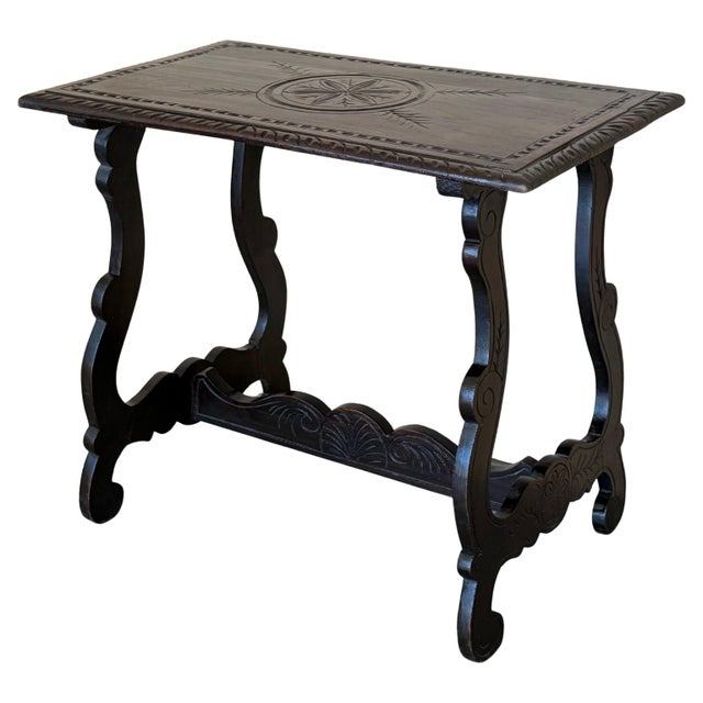 19th Baroque Spanish Side Table with Lyre Legs and Carved Edges For Sale - Image 15 of 18
