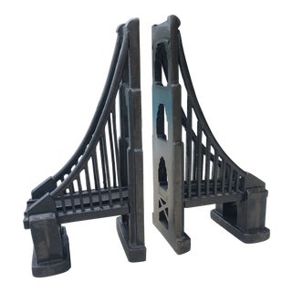 Architectural Cast Iron Suspension Bridge Bookends - a Pair For Sale