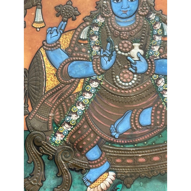 1900 - 1909 Early 20th C Tanjore Painting Dhanavantri Vishnu India Indian Thanjavur Antique Vintage Framed For Sale - Image 5 of 12