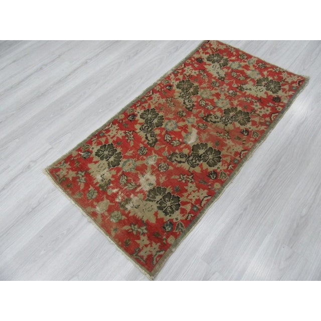 1960s Turkish Distressed Small Floral Rug For Sale - Image 4 of 6