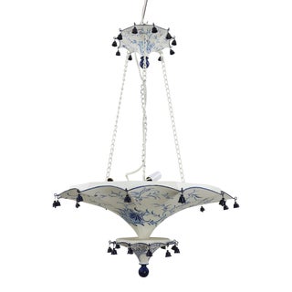 Vintage Two Tiers Upside Down Umbrella Ceiling Chandelier With Bells, White/ Blue in Arabasic Design Style For Sale