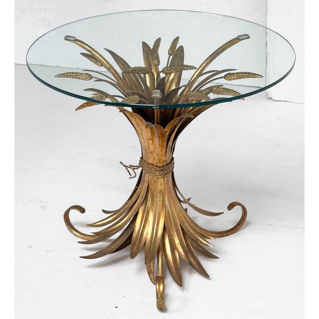Italian Wheat Sheaf Low Table of Gilt Metal With Round Top of Glass For Sale - Image 4 of 9