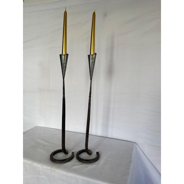 Pair of Belltrees Forge Tall Hand-Forged Pinecone Candlesticks / Scottish Artisan Blacksmith For Sale - Image 15 of 17