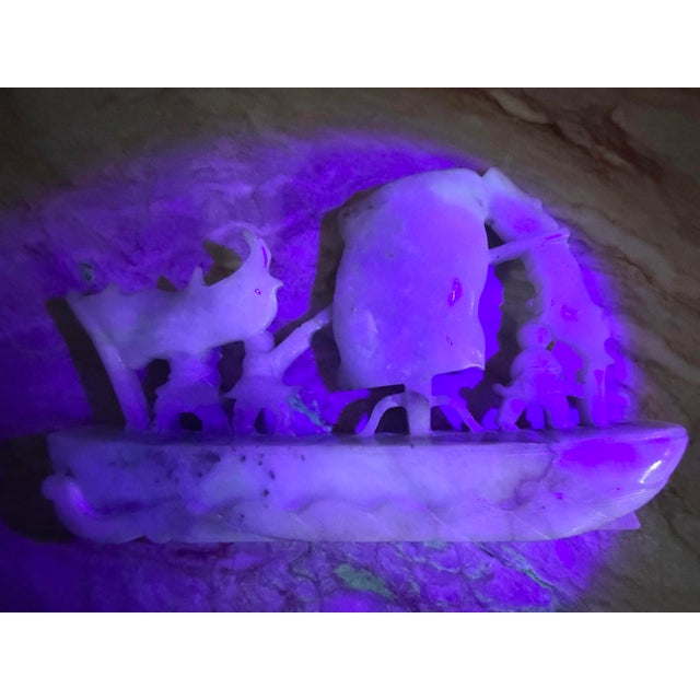 Antique Chinese Qing Heavy Jadeite Jade Boat Smooth Sailing Figurines W/ Stand For Sale - Image 11 of 12