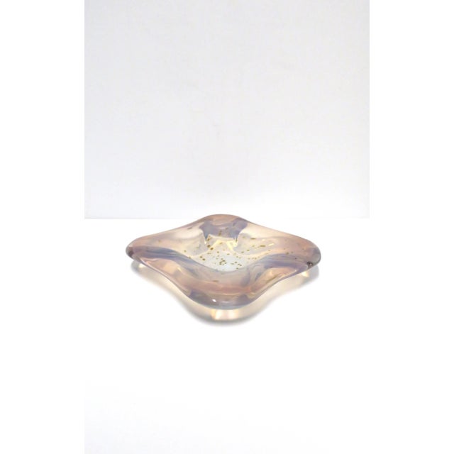 Italian Murano Art Glass Bowl White Opaline, Pink and Shimmering Gold Drops For Sale - Image 10 of 12