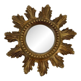 Vintage 1960s Petite 8.5" Acanthus Leaf Sunburst Wall Mirror For Sale