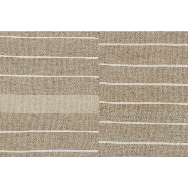 Contemporary Rug & Kilim’s Contemporary Kilim, Beige and Taupe With Textural White Stripes For Sale - Image 3 of 7