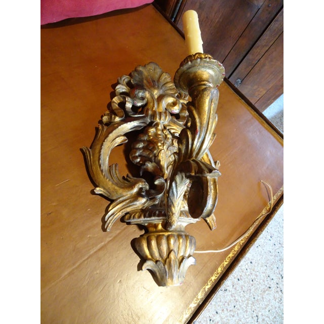 Wood 19th Century Italian Giltwood Sconces, a Pair For Sale - Image 7 of 13